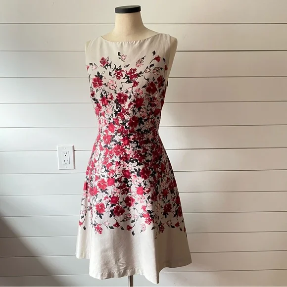 LOFT | Dresses | Loft Floral Fit Flare Boat Neck Dress Size | Poshmark